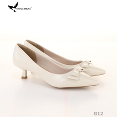 Giày Cao Gót Whale Shoes 4cm, da bóng và da mờ, mũi nhọn đính nơ, lót êm, đế chống trượt-G12