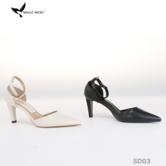 Giày cao gót Whale Shoes mũi nhọn 8cm có dây quai hậu, da mềm êm chân, đế chống trượt-SD03