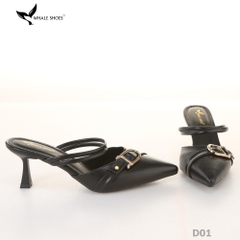 Sục cao gót nữ  Whale Shoes 7cm mũi nhọn, đính khóa, êm chân, đế chống trượt-D01
