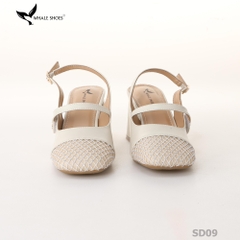 Giày cao gót nữ mũi vuông Whale Shoes 7cm, 6cm, phối lưới đính đá, gót vuông mạ vàng, đế chống trượt-SD09