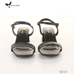 Giày sandal nữ Whale Shoes gót 5cm mũi vuông, quai ngang basic da mờ, đế chống trượt-SD14