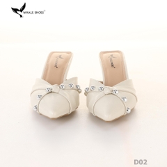 Sục cao gót nữ 6cm Whale Shoes (Tăng size) mũi nhọn cổ tim đen, đính đá, đế chống trượt-D02