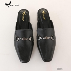 (Tăng size) Sục mũi vuông nam nữ  Whale Shoes 2cm, da mờ đính khóa lắc chì, đế chống trượt-D04