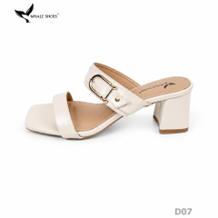 Dép cao gót Whale Shoes 6.5cm mũi vuông, đính khóa thanh lịch, êm chân, đế chống trượt-D07