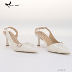 Giày cao gót Whale Shoes 7cm, mũi nhọn cổ tim, khoét eo da mờ, khoá đính đá, đế chống trượt-SD06
