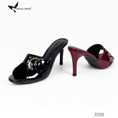 (Tăng size) Dép cao gót Whale Shoes 8,5cm mũi tròn, đính khóa thanh lịch, đế chống trượt-D08