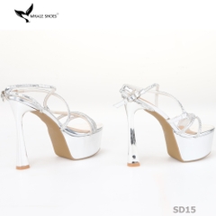 Giày Sandal hoa hậu Whale Shoes 15cm mũi tròn da bóng, dây đá sáng, đế chống trượt-SD15