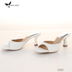 Dép (guốc) nữ Whale Shoes 6cm (tăng size) mũi vuông, vân da dưa lưới, gót trụ, đế chống trượt-D06