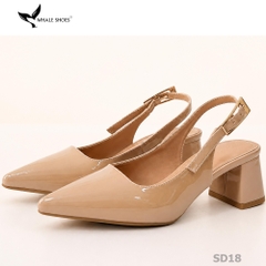 Giày Slingback Whale Shoes 5cm mũi nhọn, gót vuông bọc da, khóa cài hông-SD18