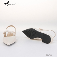 Giày slingback nữ Whale Shoes 3cm mũi nhọn da mờ, gót vuông bọc da, đế chống trượt-SD08