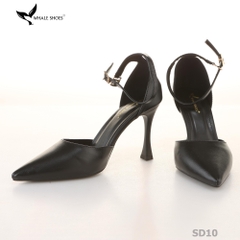 Giày cao gót nữ Whale Shoes mũi nhọn 9cm có dây quai hậu, da mềm êm chân, đế chống trơn trượt-SD10