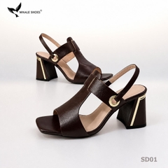 Giày Sandal nữ Whale Shoes 7cm, mũi vuông 7cm sơn vân da, viền mạ vàng, đế chống trượt-SD01