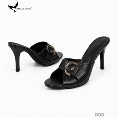 (Tăng size) Dép cao gót Whale Shoes 8,5cm mũi tròn, đính khóa thanh lịch, đế chống trượt-D08