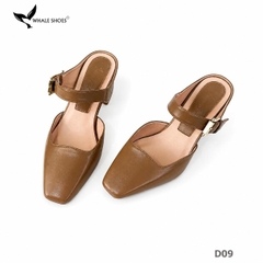 Dép Sục nữ  Whaleshoes Gót 7cm Gót Vuông Quai Khóa Kim Loại Vàng Gold Thanh Lịch-D09
