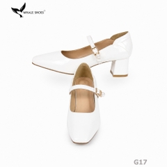 Giày Cao Gót Bít Mũi Whale Shoes 5cm Da Bóng quai đính khóa ngọc trai, Lót Êm, Đế Chống Trượt-G17