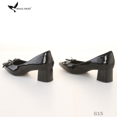 Giày Cao Gót Mũi Vuông Whaleshoes 5cm Da Bóng Đính Nơ Lót Êm Đế Chống Trơn Trượt-G15