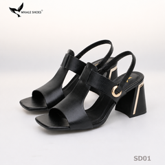 Giày Sandal nữ Whale Shoes 7cm, mũi vuông 7cm sơn vân da, viền mạ vàng, đế chống trượt-SD01