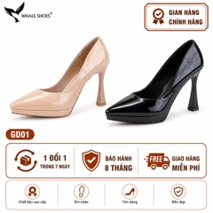 Giày Cao Gót Mũi Nhọn Whale Shoes 10cm, da bóng đúp mũi 1cm, lót êm, đế chống trơn trượt-GD01