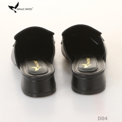 (Tăng size) Sục mũi vuông nam nữ  Whale Shoes 2cm, da mờ đính khóa lắc chì, đế chống trượt-D04