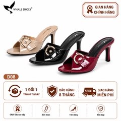 (Tăng size) Dép cao gót Whale Shoes 8,5cm mũi tròn, đính khóa thanh lịch, đế chống trượt-D08