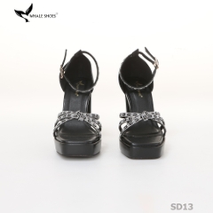 Giày Sandal nữ  Whale Shoes 10cm mũi vuông da mờ đúp mũi 3cm, dây đá, gót trụ, đế chống trượt-SD13