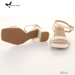 Giày sandal nữ Whale Shoes gót 5cm mũi vuông, quai ngang basic da mờ, đế chống trượt-SD14