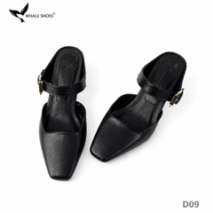 Dép Sục nữ  Whaleshoes Gót 7cm Gót Vuông Quai Khóa Kim Loại Vàng Gold Thanh Lịch-D09