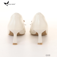 Giày cao gót bít mũi Whale Shoes 6cm, họa tiết lưới nơ, da mờ, lót êm, đế chống trượt-G08