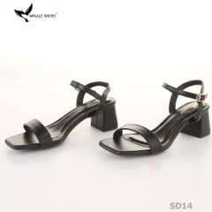 Giày sandal nữ Whale Shoes gót 5cm mũi vuông, quai ngang basic da mờ, đế chống trượt-SD14