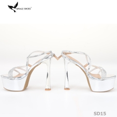 Giày Sandal hoa hậu Whale Shoes 15cm mũi tròn da bóng, dây đá sáng, đế chống trượt-SD15