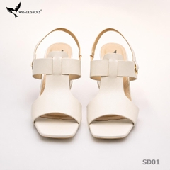 Giày Sandal nữ Whale Shoes 7cm, mũi vuông 7cm sơn vân da, viền mạ vàng, đế chống trượt-SD01
