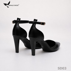 Giày cao gót Whale Shoes mũi nhọn 8cm có dây quai hậu, da mềm êm chân, đế chống trượt-SD03