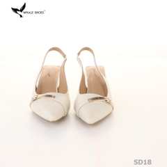 Giày Slingback Whale Shoes 5cm mũi nhọn, gót vuông bọc da, khóa cài hông-SD18