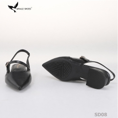 Giày slingback nữ Whale Shoes 3cm mũi nhọn da mờ, gót vuông bọc da, đế chống trượt-SD08
