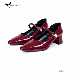 Giày Cao Gót Bít Mũi Whale Shoes 5cm Da Bóng quai đính khóa ngọc trai, Lót Êm, Đế Chống Trượt-G17