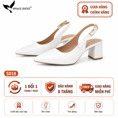 Giày Slingback Whale Shoes 5cm mũi nhọn, gót vuông bọc da, khóa cài hông-SD18
