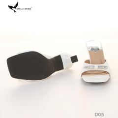 Dép (guốc) nữ Whale Shoes 6cm (tăng size) mũi vuông vân da dưa lưới, nơ đính đá, đế chống trượt-D05