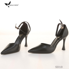 Giày cao gót nữ Whale Shoes mũi nhọn 9cm có dây quai hậu, da mềm êm chân, đế chống trơn trượt-SD10