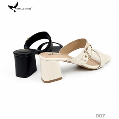 Dép cao gót Whale Shoes 6.5cm mũi vuông, đính khóa thanh lịch, êm chân, đế chống trượt-D07