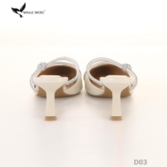 Sục cao gót nữ Whale Shoes (tăng size) 7cm mũi nhọn, cổ tim, dây đính đá, đế chống trượt-D03