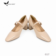 Giày Cao Gót Bít Mũi Whale Shoes 5cm Da Bóng quai đính khóa ngọc trai, Lót Êm, Đế Chống Trượt-G17