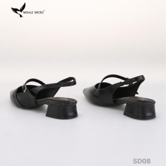 Giày slingback nữ Whale Shoes 3cm mũi nhọn da mờ, gót vuông bọc da, đế chống trượt-SD08