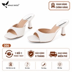 Dép (guốc) nữ Whale Shoes 6cm (tăng size) mũi vuông, vân da dưa lưới, gót trụ, đế chống trượt-D06