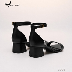 Giày Sandal nữ Whale Shoes mũi tròn gót vuông 4cm bản ngang, da mềm êm chân, đế chống trượt-SD02