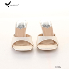 Dép (guốc) nữ Whale Shoes 6cm (tăng size) mũi vuông, vân da dưa lưới, gót trụ, đế chống trượt-D06
