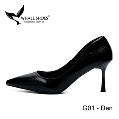 Whale Shoes G01 – Giày cao gót nữ mũi nhọn 7cm da bóng có vân mây, da cao cấp, kiểu dáng sang trọng thanh lịch hiện đại