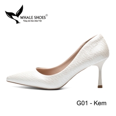 Whale Shoes G01 – Giày cao gót nữ mũi nhọn 7cm da bóng có vân mây, da cao cấp, kiểu dáng sang trọng thanh lịch hiện đại