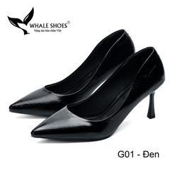 Whale Shoes G01 – Giày cao gót nữ mũi nhọn 7cm da bóng có vân mây, da cao cấp, kiểu dáng sang trọng thanh lịch hiện đại