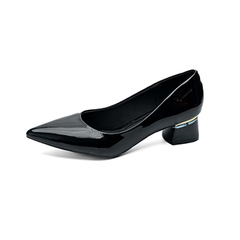 Whale Shoes G03 – Giày cao gót nữ 5cm da bóng, gót vuông mica viền vàng sang xịn, mũi nhọn hiện đại thanh lịch