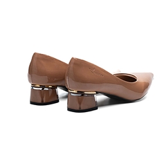 Whale Shoes G03 – Giày cao gót nữ 5cm da bóng, gót vuông mica viền vàng sang xịn, mũi nhọn hiện đại thanh lịch